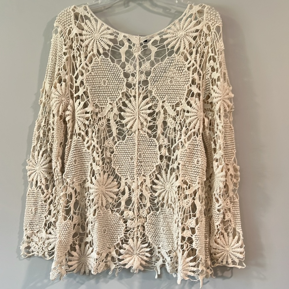 Reyna - L, Cream Crochet Knit Top, bohemian, hippie - Picture 2 of 8